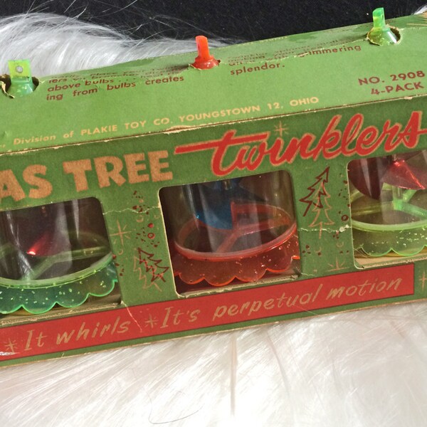 Vintage TWINKLERS Ornaments - New in Original Package- 3 Spinners- Tinkle Toy Company- Flashes Whirls- Perpetual Motion- Heat Powered-