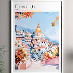 Kathmandu kunstafdruk - Kathmandu reisposter / Nepal Wall Art Print / Nepal Home decor / Kathmandu Nepal reizen kunst aan de muur / stadsgezicht kunst