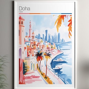 Doha art print - Doha travel poster / Qatar wall art print / Qatar home decor / Doha Qatar travel wall art / cityscape print art