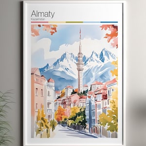 Impresión artística de Almaty - Póster de viaje de Almaty / Impresión de arte mural de Kazajstán / Decoración del hogar de Kazajstán / Arte mural de viaje de Almaty, Kazajstán