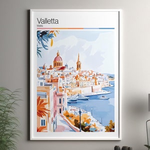 Valletta poster - Valletta travel print / Malta wall art print / Malta home decor / Valletta Malta travel wall art / cityscape print poster