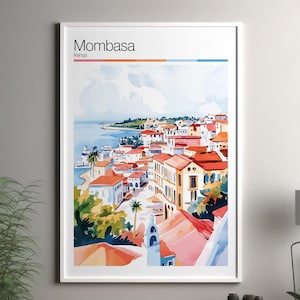 Mombasa art print - Mombasa travel poster / Kenya wall art print / Kenya home decor / Mombasa Kenya travel wall art / cityscape print poster