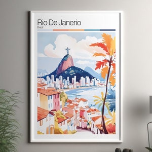 Affiche Rio De Janerio - Impression de voyage Rio De Janerio / Impression d'art mural Brésil / Décoration d'intérieur Brésil / Art mural de voyage Rio De Janerio Brésil