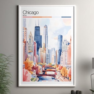 Chicago poster - Chicago travel print / Illinois wall art print / United States home decor / Chicago US travel wall art / cityscape print