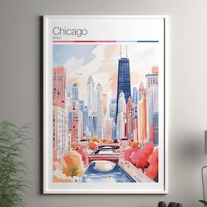 Chicago art print - Chicago travel poster / Illinois wall art print / United States home decor / Chicago US travel wall art / cityscape art