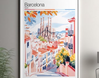 Barcelona art print - Barcelona travel poster / Spain wall art print / Spain home decor / Barcelona Spain travel wall art / cityscape print