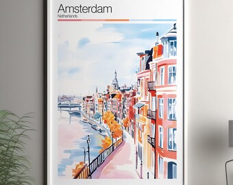 Amsterdam art print - Amsterdam travel poster / Netherlands wall art print / Netherlands home decor / Amsterdam Netherlands travel wall art