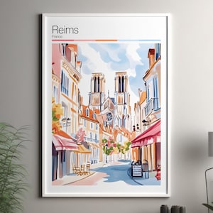 Reims art print - Reims travel poster / France wall art print / France home decor / Reims France travel wall art / cityscape print poster