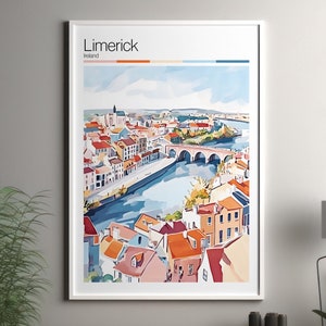 Limerick art print - Limerick travel poster / Ireland wall art print / Ireland home decor / Limerick Ireland travel wall art / cityscape art