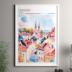 Impresión artística de Uppsala - Póster de viaje de Uppsala / Impresión de arte mural de Suecia / Decoración del hogar de Suecia / Arte mural de viaje de Uppsala, Suecia / Impresión de paisaje urbano
