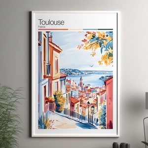 Impression d'art de Toulouse - Affiche de voyage de Toulouse / Impression d'art mural France / Décoration d'intérieur France / Art mural de voyage de Toulouse France / Impression de paysage urbain