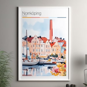 Impresión artística de Norrköping - Póster de viaje de Norrköping / Impresión de arte mural de Suecia / Decoración del hogar de Suecia / Arte mural de viaje de Norrköping / Impresión de paisaje urbano