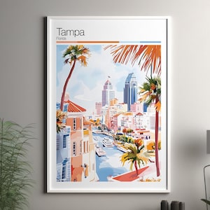 Tampa wydruk artystyczny - plakat podróżniczy Tampa / wydruk ścienny Floryda / wystrój wnętrz Stany Zjednoczone / Tampa US podróż ścienna / wydruk miejski