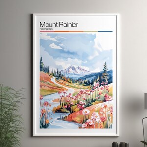 Impression d'art du parc national du mont Rainier - affiche du parc d'Ashford - impression du parc de Washington - affiches de la nature des États-Unis - art du paysage aux États-Unis