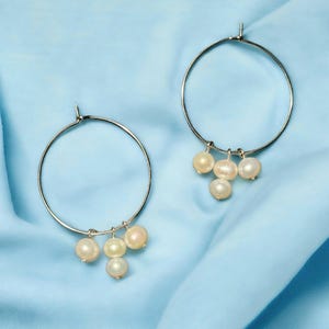 Sweet Water Pearl Stainless Steel Hoop Earrings, Handmade
