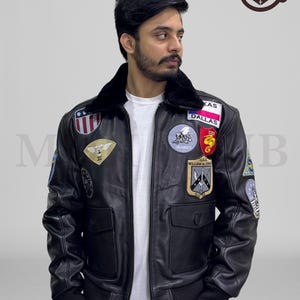 Men&#39;s Maverick T-G Cruise Pilot Flight Military Style Bomber Jacket Vintage ,Handmade streetwear Biker Leather Jacket, Real Cowhide Leather
