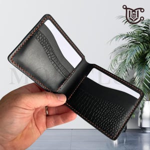 Cartera de cuero personalizada hecha a mano con estilo de cocodrilo, cuero genuino. Regalo de aniversario para él, esposo, novio, hombres, padre, papá.