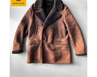 Vintage Suede Leather Jacket Sheepskin Coat, Men Suede Coat
