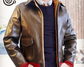 Men A2 Aviator Air Force Flight Jacket,Military Style Bomber Jacket Vintage ,Handmade streetwear Biker Leather Jacket, Real Cowhide Leather