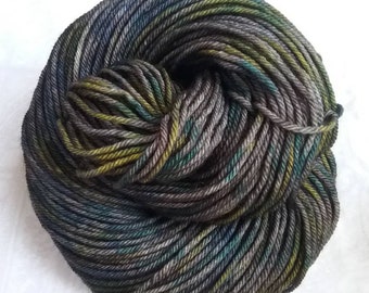 Stornoway (PRE-ORDER), dusty black tonal, teal, yellow, brown, olive, blue, masculine, unisex, hand dyed yarn, worsted, indie dyer