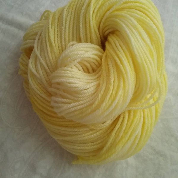 Pale Lemondrop (PRE-ORDER), bright but pale tonal yellow, hand dyed yarn, worsted, indie dyer