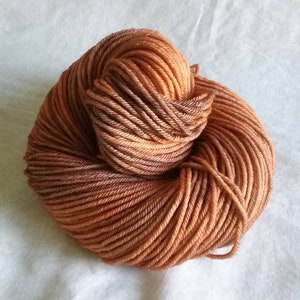 Red Rock West (PRE-ORDER), pinky-orange-brown tonal hand-dyed superwash merino worsted yarn.