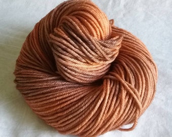 Red Rock West (PRE-ORDER), pinky-orange-brown tonal hand-dyed superwash merino worsted yarn.