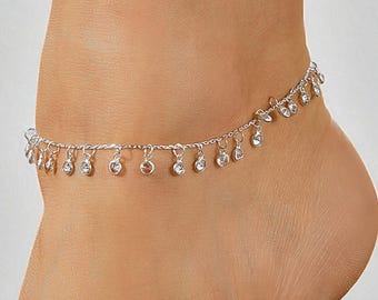 925 sterlingzilveren bungelende bedelarmband – sierlijke enkelband voor dames, minimalistische zilveren sieraden