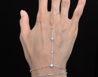 Hand Chain Bracelet in 925 Sterling Silver – Dainty Finger Bracelet with Cubic Zirconia