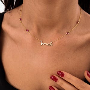 Elegant namnhalsband, 14K guldpläterat minimalistiskt rubinhalsband, Fina personliga smycken