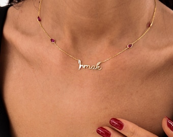 Sierlijke naamketting, 14K vergulde minimalistische robijnketting, delicate gepersonaliseerde sieraden