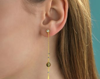 Diaspore-druppeloorbellen, 14K vergulde sterlingzilveren oorbellen, van kleur veranderende edelsteenoorbellen, lange ketting oorbellen, cadeau voor haar