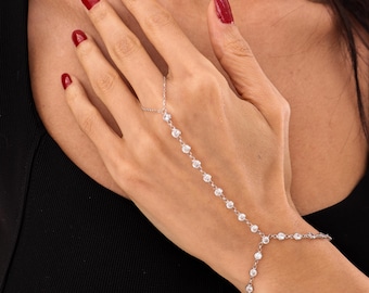 Sterlingzilveren handketting, sierlijke vingerarmband, verstelbare handsieraden voor dames
