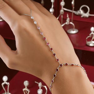 Boho 925 Sterling Silver Hand Chain Bracelet: Gemstone Finger Harness