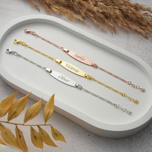 Pulsera con nombre personalizado para niños, pulsera de identificación personalizada de plata de ley 925, joyería infantil grabada, regalo para niñas, pulsera con placa de identificación