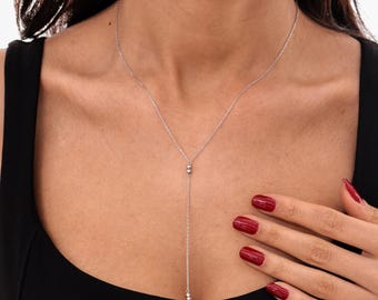 Lariat Y-ketting van 925 sterlingzilver, minimalistische kralenketting, sierlijke gelaagde ketting, dagelijks sieradencadeau voor haar