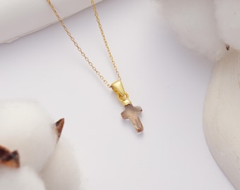 14K vergulde kruisketting, van kleur veranderende kristallen kruishanger, 925 sterlingzilveren religieuze ketting, christelijk cadeau voor vrouwen