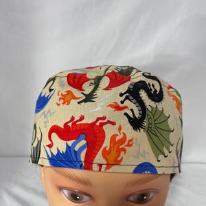 Men&#39;s style Dragon scrub cap flat back with hook/loop closure.