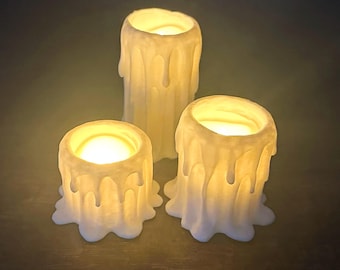 Gothic Drip Tealight Holder Set: Flameless LED Candles, Eerie Decor