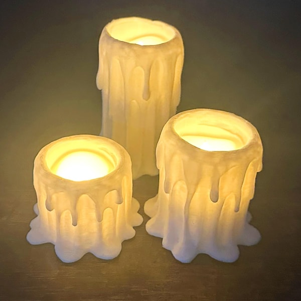 Gothic Drip Tealight Holder Set: Flameless LED Candles, Eerie Decor