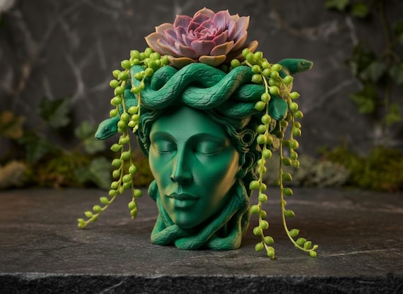 Medusa Snake Hair Succulent Planter | Mythical Gothic Garden Decor | 3D Printed Pot