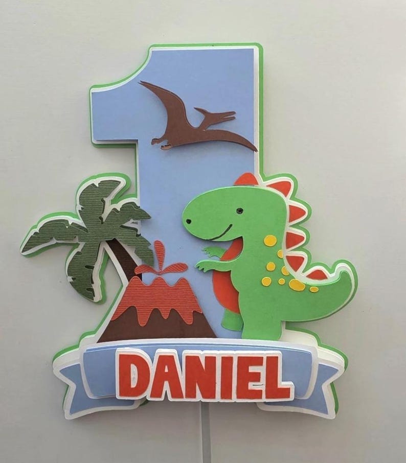 Dino Cake Topper, 1st Birthday Party Decor, Custom Name Banner - Etsy
