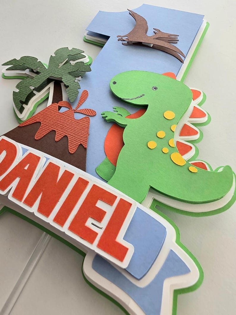 Dino Cake Topper, 1st Birthday Party Decor, Custom Name Banner - Etsy