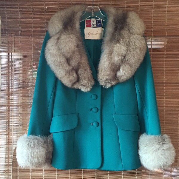 VENTA Vintage años 1960 Lilli Ann punto chaqueta, chaqueta de recorte de piel de zorro, capa