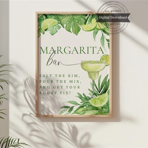 Enseigne du bar de la gare Margarita, affiche cocktail imprimable, poème poétique, menu des boissons aquarelle, décoration de fête tacos mardi, EVJF