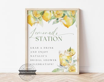 Lemonade Station Bar Sign, Editable Bridal Shower Poster, Mocktail Printable Poster, Non-alcoholic drink, Signature Drink, Summer Wedding