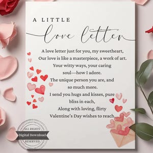 Bilhete de amor para o dia dos namorados, poema de carta para impressão para o dia dos namorados, cartão de pôster de parede para ele, presentes românticos para ela, impressão de tipografia