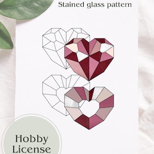 Heart stained glass pattern Valentine’s day, Heart suncatcher pattern heart, Digital download , DIY Crafts