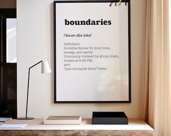 Boundaries Definition Wall Art – Funny Minimalist Poster | Self-Care Decor for Home Office | Digital Download Mental Health Quote