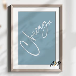 Chicago Skyline Digital Art Print Modern Handwritten Style PDF PNG JPEG Instant Download  Gift for Home Office Him Her
